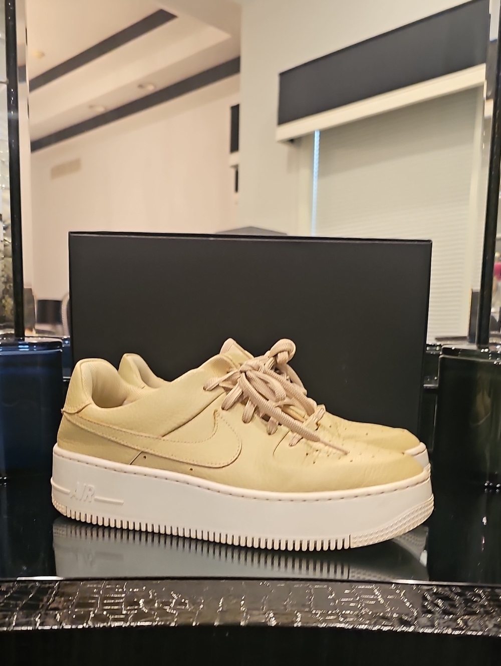Nike Womens AF1 Low-Top Sneakers in Beige and Cream